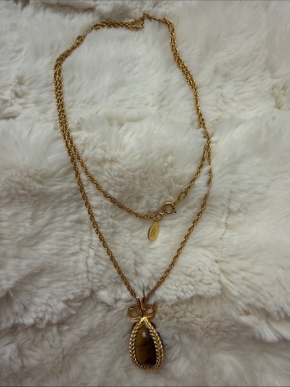 Joan Rivers Tigers Eye Bow Egg Necklace